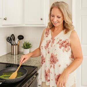 Rose + Olive Women's Sleeveless Floral Polka Dot Top, Size 2X